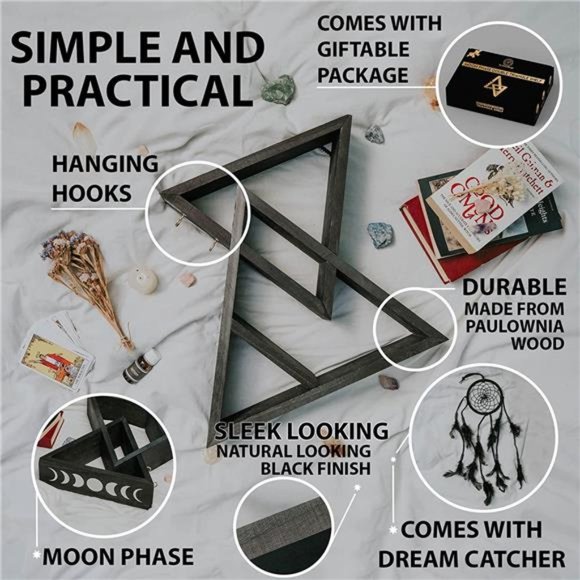 Moon Shelf with Dream Catchers - 20.4" Large Crystal Display Shelf, Gothic Room - Picture 4 of 5